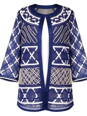 Chico's Travelers Collection Novelty Stripe Mesh Jacket Embellished Size 3